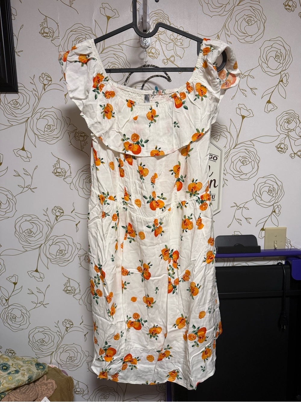 White Floral Orange-Print Women’s Sundress